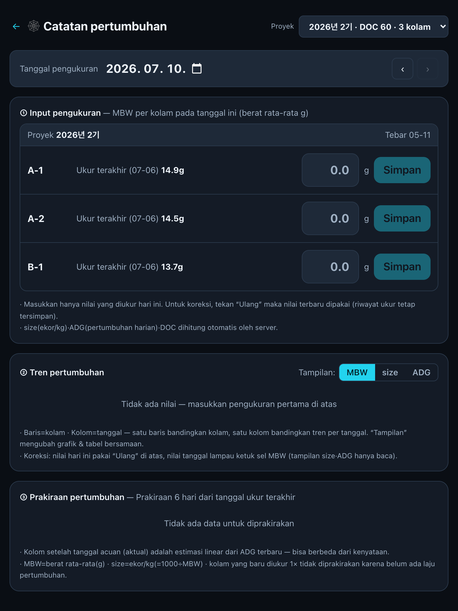 Input catatan tumbuh