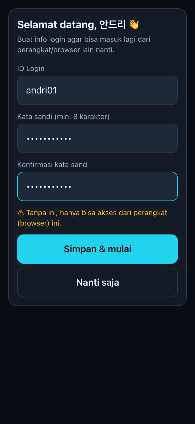 Membuat info login