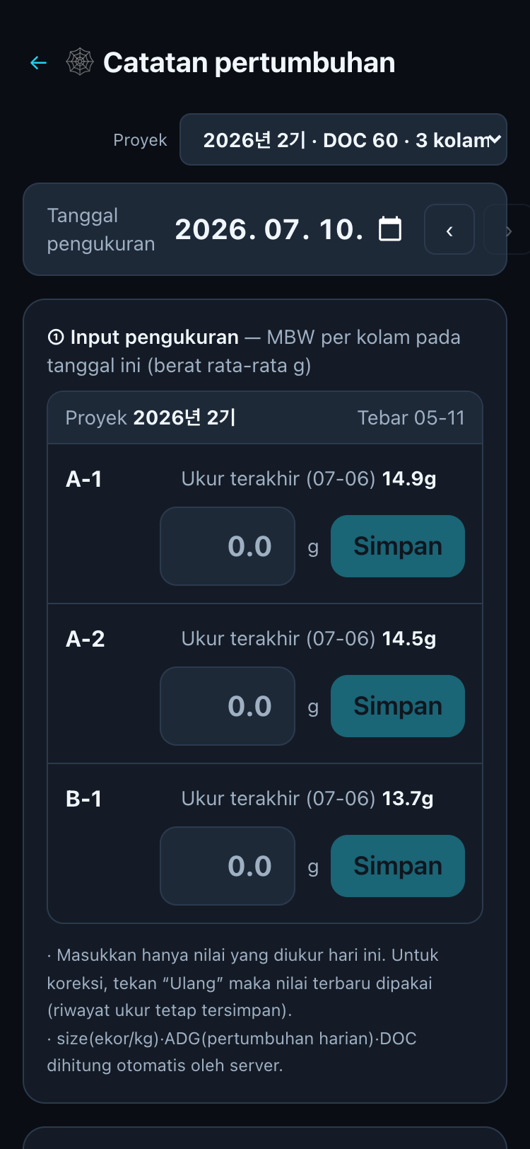 Input catatan tumbuh