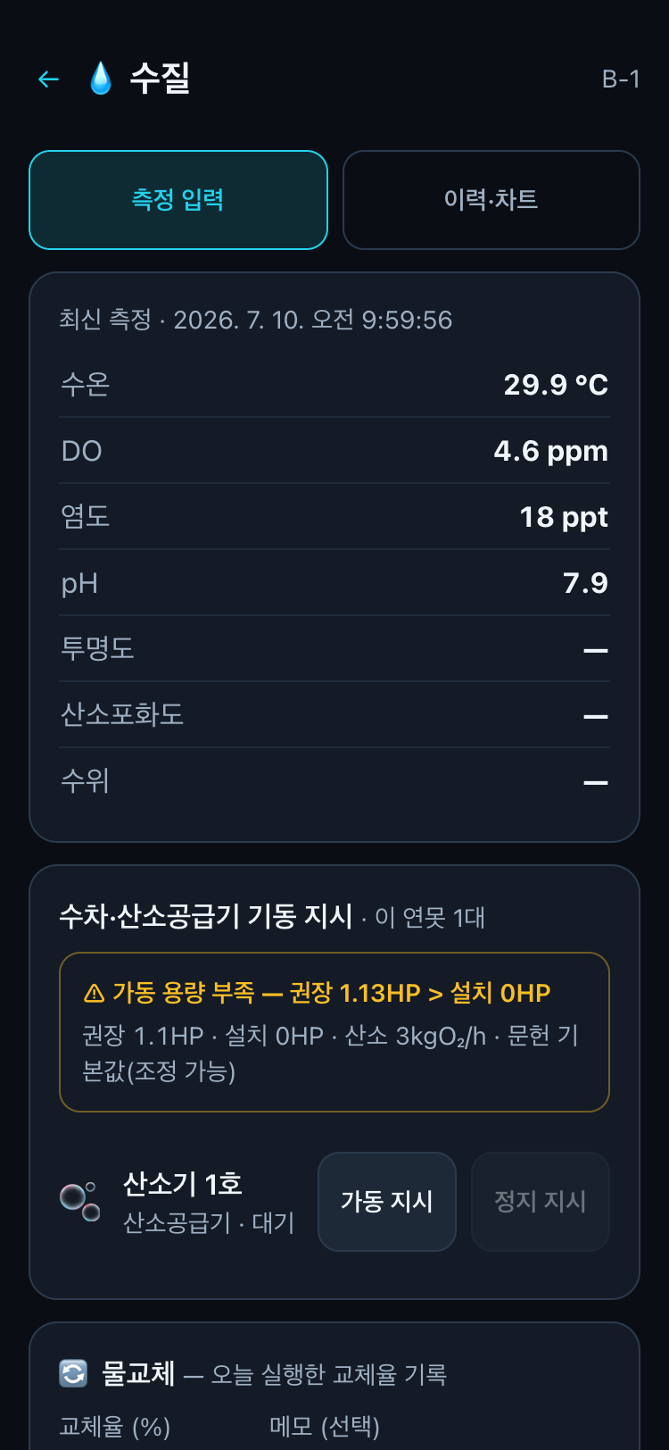수질 체크 화면(B-1)